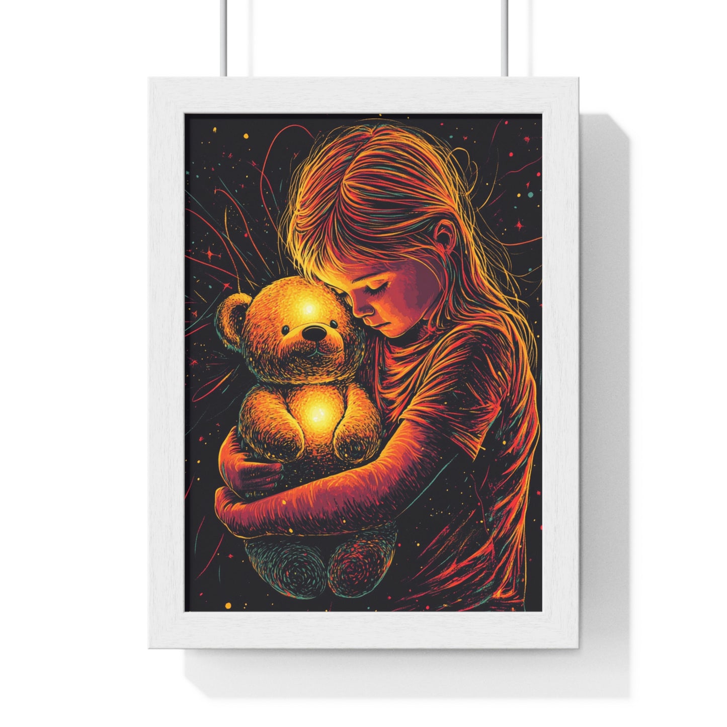 Cozy Glow - Child with Teddy Bear Art