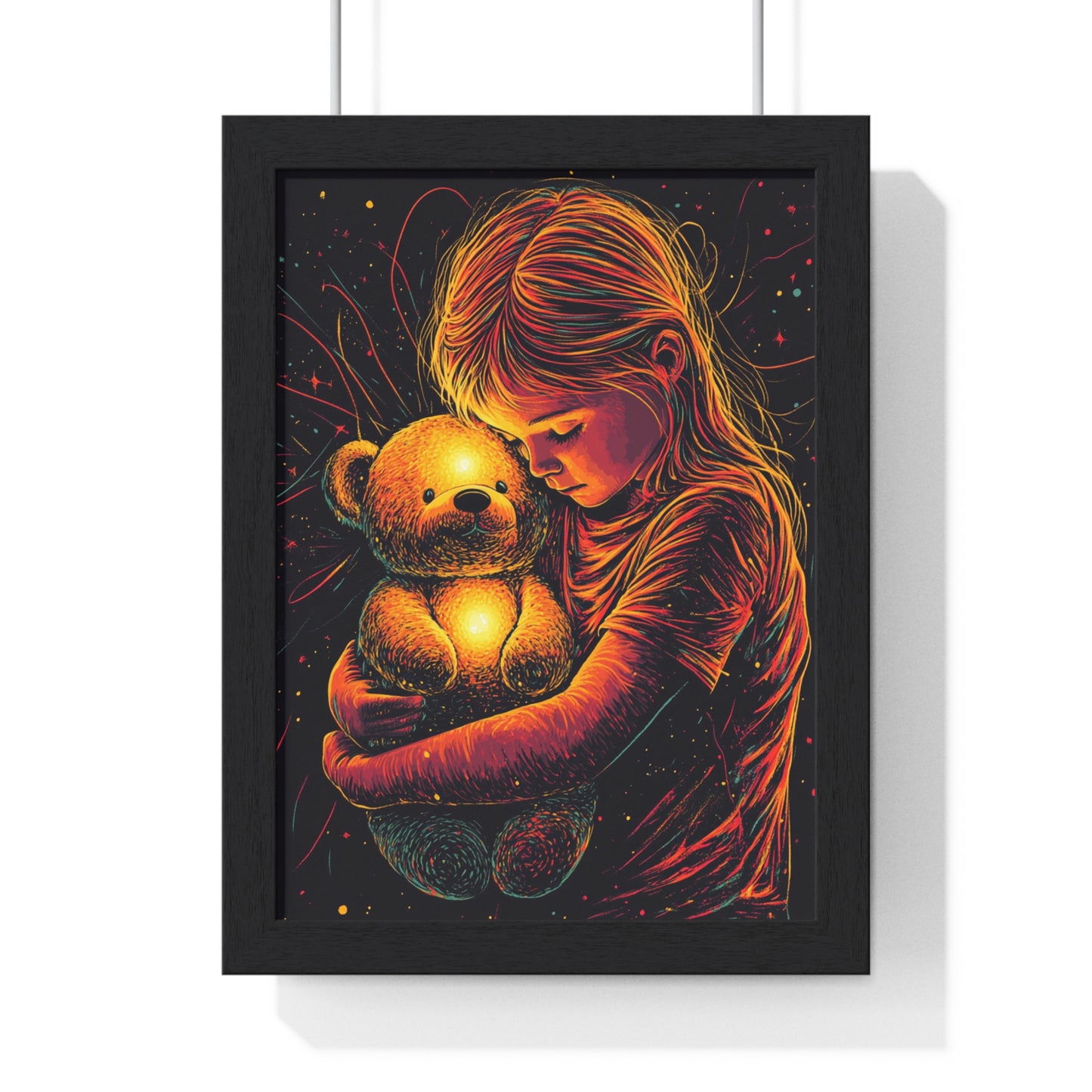 Cozy Glow - Child with Teddy Bear Art