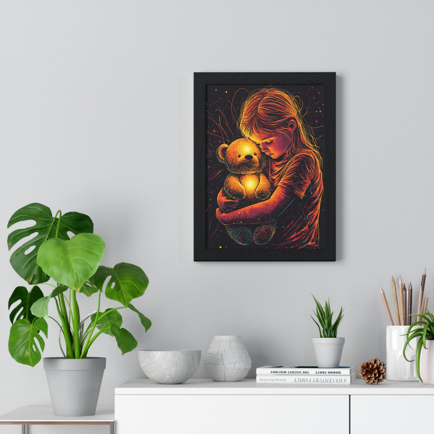 Cozy Glow - Child with Teddy Bear Art